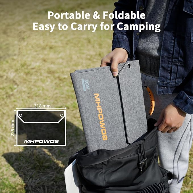 80W Foldable Solar Panel, Portable Solar Charger with 4 Ports (DC/USB-C/2xUSB-A) & 7-in-1 Connector, Waterproof & 23% High Efficiency for Camping RV, Compatible with Power Stations Phones
