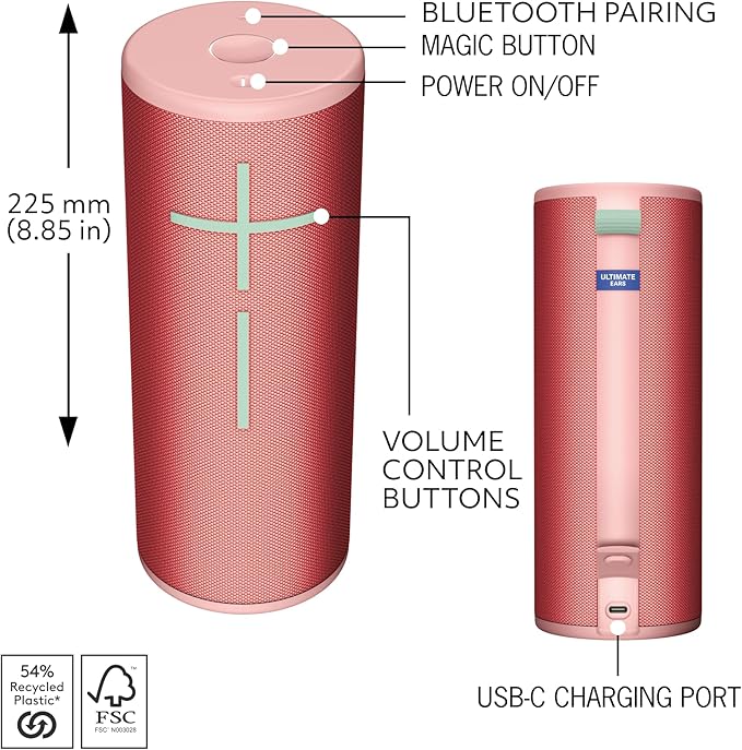 Ultimate Ears MEGABOOM 4 Portable Waterproof Bluetooth Speaker, 360-Degree Sound, Thundering Bass, 147ft Range, 20-Hour Battery, Floating Speaker - Red