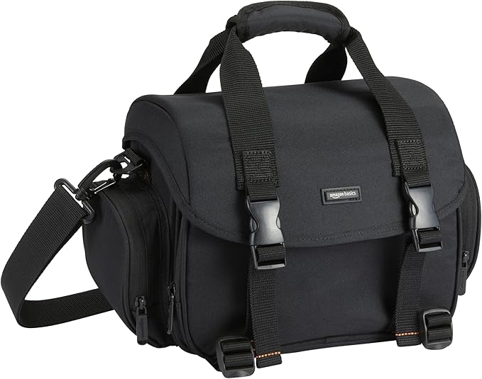 Amazon Basics Large DSLR Gadget Bag, Black with Orange Interior, Solid