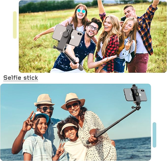 Universal Phone Tripod Mount Adapter with Ｗireless Camera Remote, Cell Phone Holder with Adjustable Clamp for Selfie Stick Monopod Compatible with iPhone, Samsung and so on -Pink