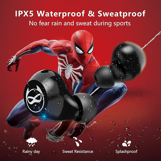 Wireless Earbuds, Touch Control Headset Stereo Sound in-Ear Wireless Earpiece, Bluetooth Earphones with Red Cartoon Charging Case