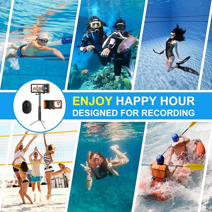 Bluetooth Selfie Stick, Underwater Diving Surfing Swimming Bluetooth Phone Selfie Stick, Extendable & Portable Waterproof Video Recording Compatible with iPhone/Android Cellphones and Gopro AKASO etc.