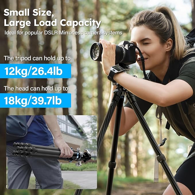 SIRUI 50.2" Carbon Fiber Travel Tripod, Compact Professional Camera Trippod with Low Profile Ball Head, Quick Release System, Load Up to 26.5lbs/12kg, AM-254+KS-20