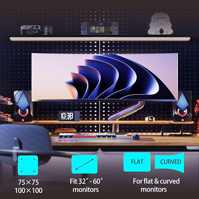 NB Gaming Monitor Arm or for 32 to 60 Inches Screen, Load up to 20 kg, VESA 75/100, RGB-Light, Heavy Duty, Multi Angle Adjustable, Premium Aluminum, Purple Blue