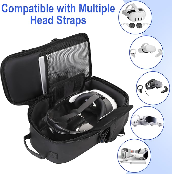 Carrying Case Compatible with Meta Quest 3/3S, Oculus Quest 2/Vision Pro/Pico 4 VR Travel Storage Bag for Gaming Headset with Elite Strap, Touch Controllers and Other Accessories