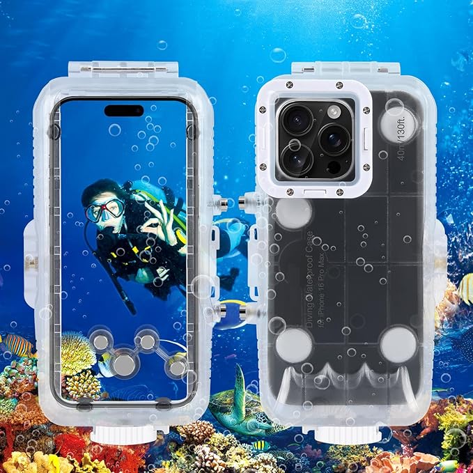 Waterproof Smartphone Case for iPhone 16 Pro Max Diving Case, Snorkeling Photography Cellphone Cover 130FT/40M Operated Underwater Photo Video Housing
