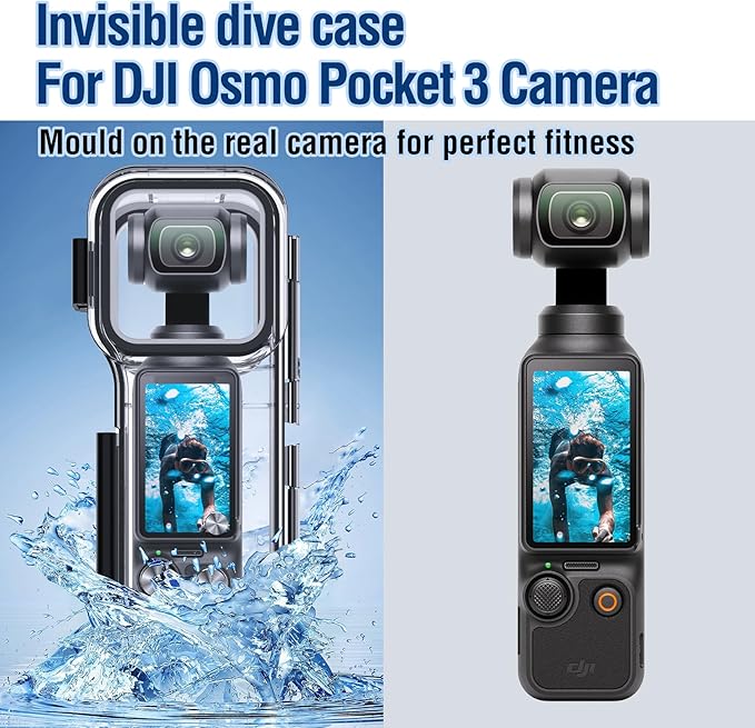 Waterproof Housing Case for DJI Osmo Pocket 3, Touchscreen Underwater Diving Protective Shell Waterproof up to 50m/164/ft with Helmet Bracket & 1/4 Bracket Accessories