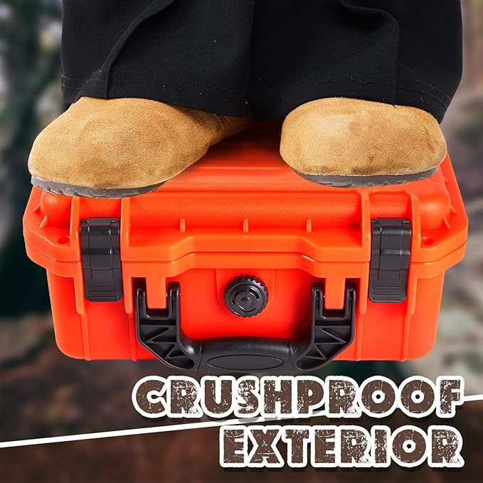 14.3 x 11.4 x 4.5 Inch Waterproof Hard Case with DIY Customizable Foam Insert Portable Protective Case with Knife for Camera Drones Equipments Tools Test Instruments (Reddish Orange)