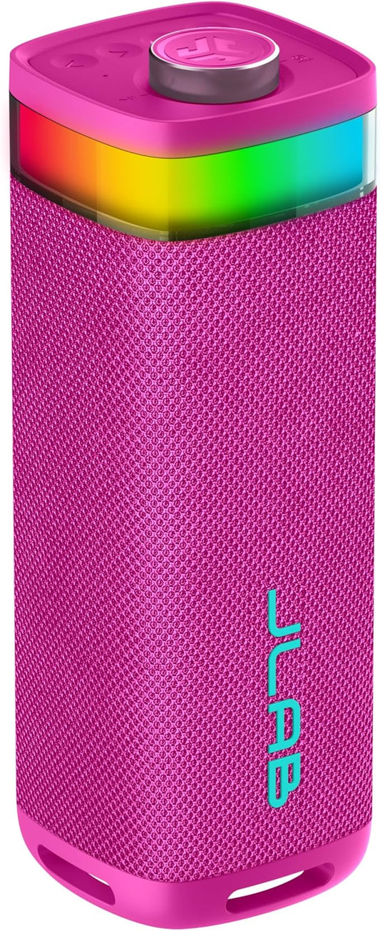 JLab JBuds Party Portable Bluetooth Speaker, 2 Full-Range Drivers + 2 Passive Woofers, IP56 Waterproof, 12 Hours Playtime, Connect Multiple Speakers, Custom Sound + RGB Lighting via App, Pink