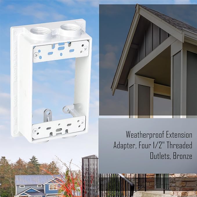 TayMac SE450WH Weatherproof Box Extension, 1-Gang, (4) 1/2-Inch Outlets, White