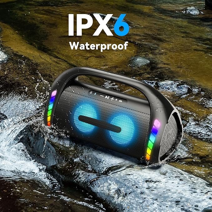 LFS Bluetooth Speaker,100W Loud Speakers Bluetooth Wireless with Deep Bass, LED Lights, IPX6 Waterproof, 30H Playtime, Portable Outdoor Speaker Boombox for Camping,Beach, Party