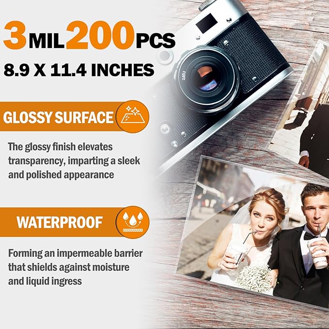 Everest Thermal Laminating Sheets, 8.9 x 11.4 Inches, 3 Mil Thick(80 Mic), 200 - Pack, Letter Size Lamination Pouches for Use With Laminator, Clear