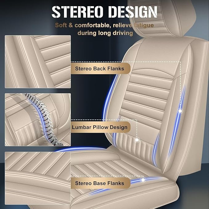 TTX LIGHTING 2 Front Seat Covers Fit for Kia Sportage 2009-2026 Seat Covers Cushion Faux Leather Compatible with Airbag(2 Front seat,Beige)