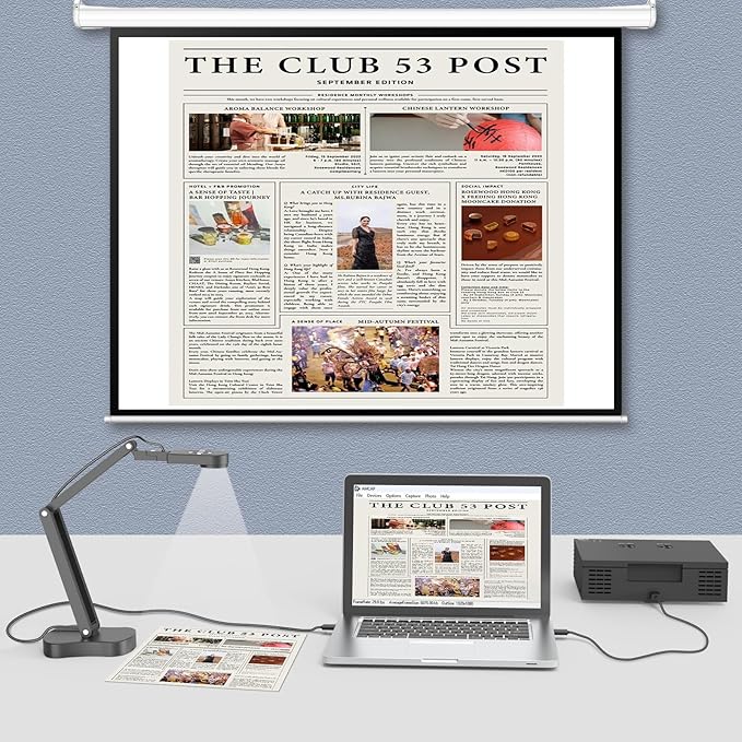 8MP USB Document Camera, Auto Focus, LED Light, Image Reversal, Built-in Mic, Mac OS, Windows, Chromebook for Distance Learning, Remote Teaching, Web Conferencing, Live Demo (KB700)