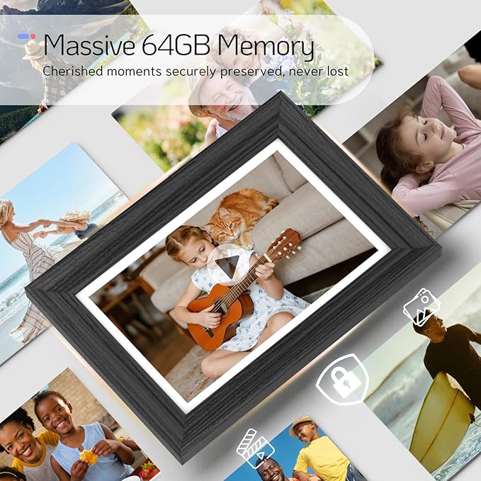 NexFoto Touchscreen Digital Picture Frame 10.1 Inch, WiFi Photo Frame Electronic 64GB, Add Photos from Google Photos, Easy to Share Videos via App/USB/Micro SD, for Mom/Birthday, Black Wood