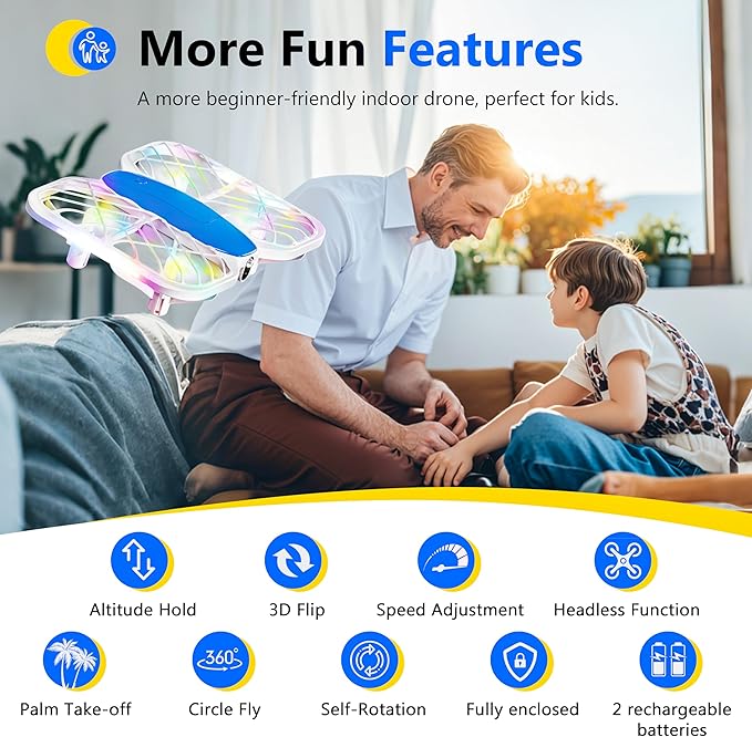 Drone for Kids, RC Drone Indoor Small Helicopter, Multi-flash Colors, Propeller Full Protect, Altitude Hold, 3D Flip, Circle Fly, Self-Rotation, Mini Quadcopter Toy with 2 Batteries