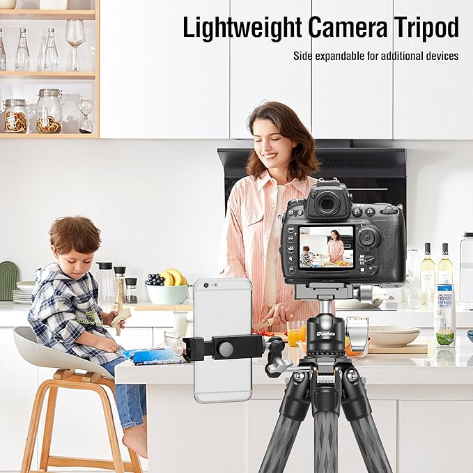 42.2" Carbon Fiber Travel Tripod with 4-Section Leg, Professional Shoot Tripod for Travel/Video/Live Streaming, Max Load 13.23lb with 1/4"-20 Threaded Accessory Socket