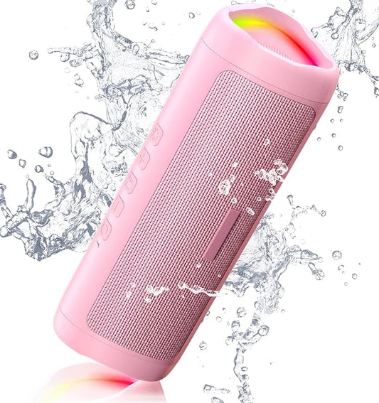 Bluetooth Speaker with HD Sound, Portable Wireless, IPX5 Waterproof, Up to 20H Playtime, TWS Pairing, BT5.3, for Home/Party/Outdoor/Beach, Stocking Stuffers, White Elephant Gifts for Adults (Pink)