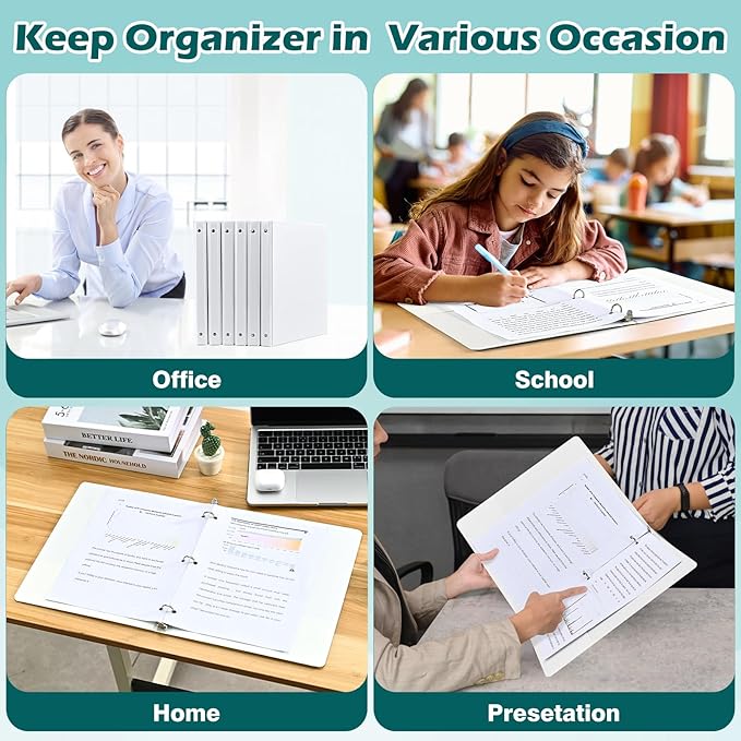 3 Ring Binder 0.5 Inch 12 Pack, 0.5" Clear View with Round Rings, PVC-Free,Holds for 100 Sheets 8.5" x 11" US Letter Size Paper, Durable White Binders Perfect for Office,School and Home