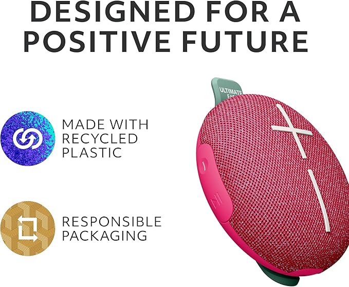 Ultimate Ears MINIROLL Ultra-Portable Waterproof Bluetooth Speaker, Big Bass, IP67 Dustproof, 131 ft Range - Gentle Pink