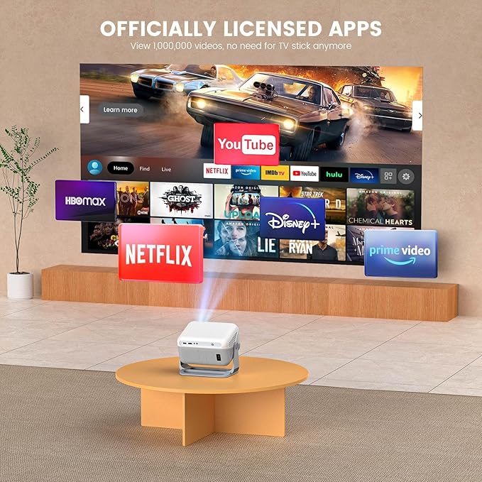 【Netflix-Licensed Projector】Mini Projector with WiFi and Bluetooth, 1080P Full HD Smart Projector, 350ANSI Auto Focus&Keystone, Portable Movie Projector Compatible with TV Stick Smartphone/HDMI/USB
