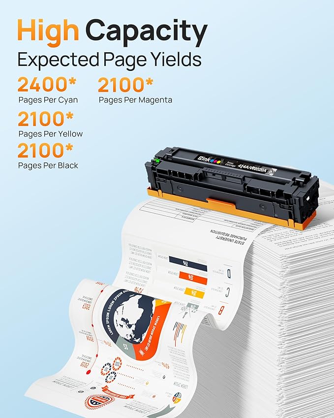 E-Z Ink 414A with Chip Compatible Replacement for HP 414A Toner Cartridges 4 Pack 414X to Use with HP Color Laserjet Pro M454dw M454dn MFP M479dw M479dn M479fdw Enterprise M455dn MFP M480f (BCMY)