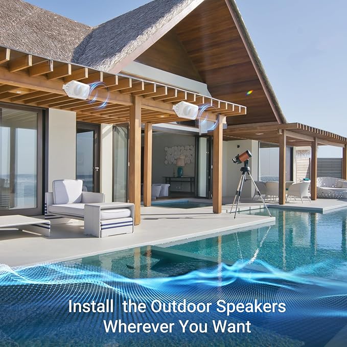 Herdio 4 Inch 200 Watt Outdoor Indoor Bluetooth Speakers,Wall Mount Waterproof Wired for Patio,Deck,Yard,Garage(White)