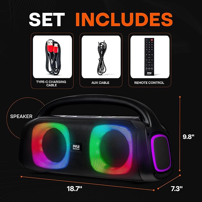 Pyle 160W Dual 5-Inch Bluetooth Boombox Speaker with True Wireless Stereo – Deep Bass, Crisp Treble, LED Display, Built-in Rechargeable Batteries – Large Portable Bluetooth Speaker