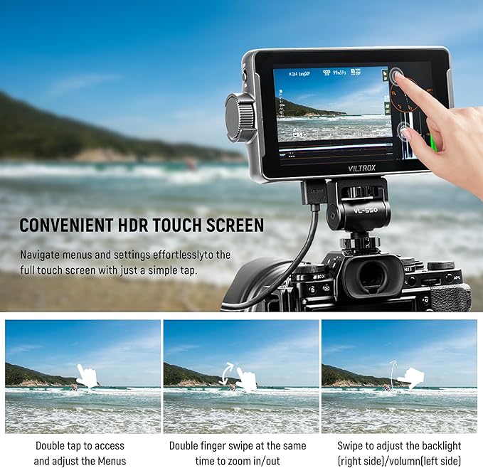 VILTROX DC-550 1200 Nits DSLR Camera Field Monitor, 4K 1920x1080 Touchscreen Portable On-Camera External Video Monitor Kit with Sunshade Hood/Battery 3D LUT DC HDMI Input Output Video Focus Peaking