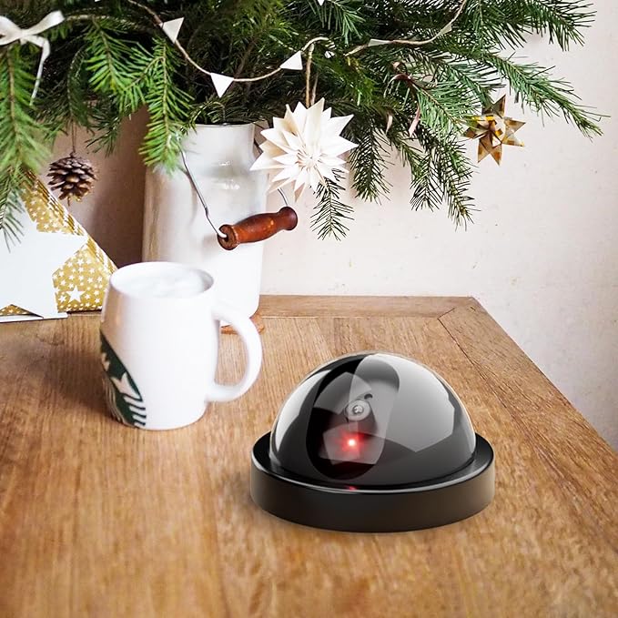 WALI Dummy Fake Security CCTV Dome Camera with Flashing Red LED Light with Security Alert Sticker Decals (SD-2), 2 Packs, Black