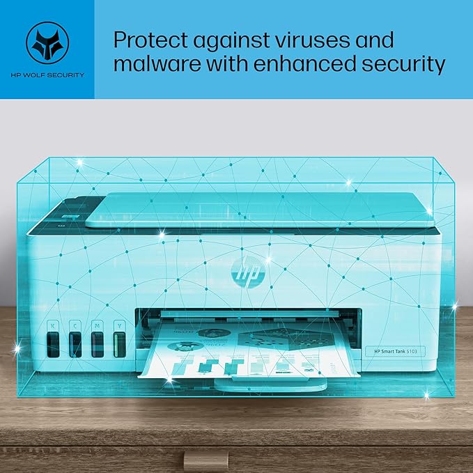 HP Smart Tank 5103 Wireless All-in-One Ink Tank Printer, Scanner, Copier with 2 Years of Ink and 100 Sheets of Photo Paper Included, Best-for-Home, Refillable, AI-Enabled (5D1B2A)