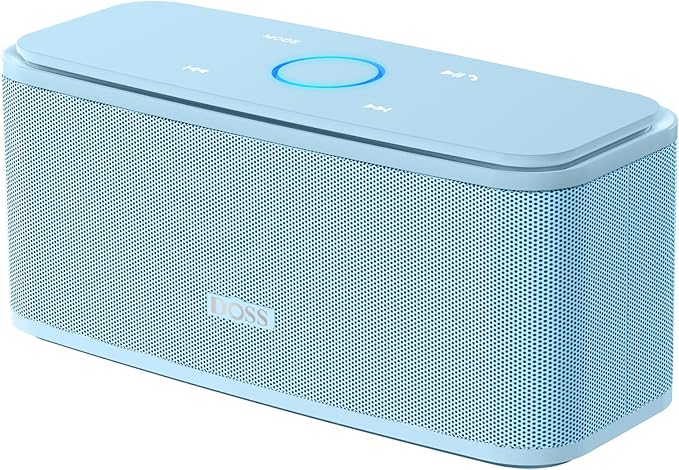 DOSS SoundBox Touch Wireless Bluetooth Speaker with 12W HD Sound and Bass, IPX5 Water-Resistant, 20H Playtime, Handsfree, Portable for Office, Home, Outdoor, Travel- Light Blue