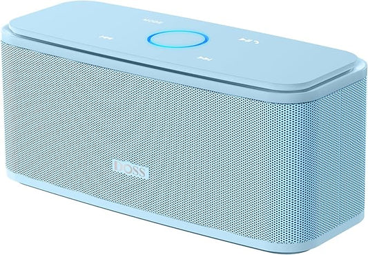 DOSS SoundBox Touch Wireless Bluetooth Speaker with 12W HD Sound and Bass, IPX5 Water-Resistant, 20H Playtime, Handsfree, Portable for Office, Home, Outdoor, Travel- Light Blue