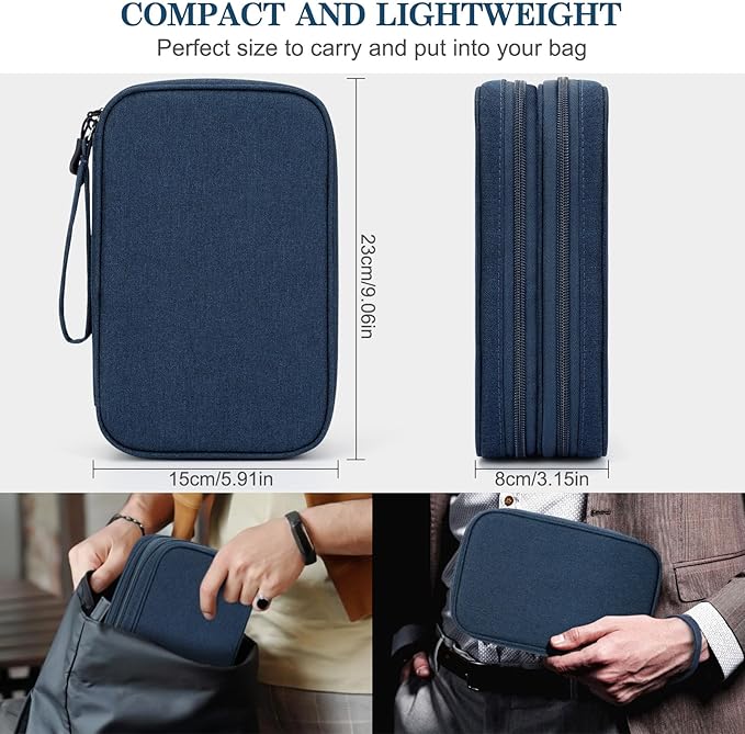 FYY Electronic Organizer, Large Travel Cable Organizer Bag Pouch Electronic Accessories Carry Case Portable Waterproof Double Layers All-in-One Storage Bag for Cable, Cord, Charger, Phone, Navy