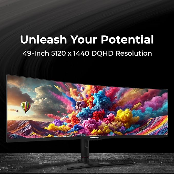 Deco Gear 49" Curved Ultrawide 5K Gaming Monitor, 32:9, 120 Hz, 101% NTSC 100% sRGB, Adjustable, Home Office and Entertainment Workstation