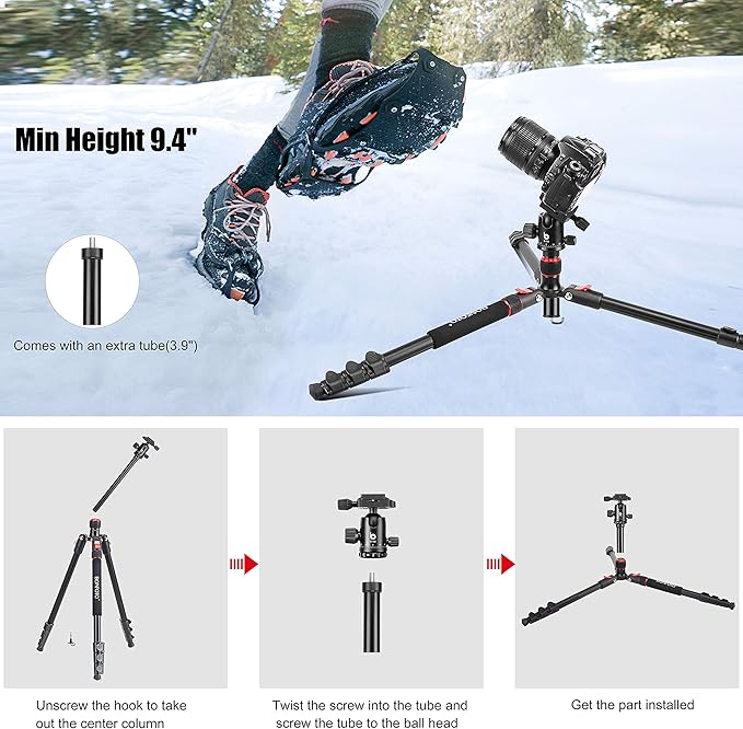 70 Inch Tripod for Camera,Stable Aluminum Travel Tripod, Photography Tripod with 360 Degree Ball Head and Carry Bag, Camera Stand for Ring Light & Canon Nikon Sony DSLR