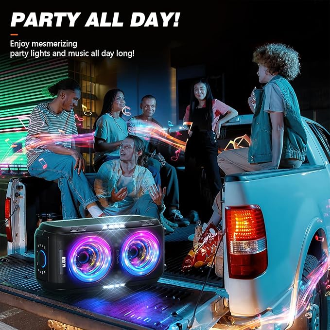 W-KING 270W PEAK Party Large Bluetooth Speaker Loudest Boom Box/12 Custom Bass/Massive 125dB 6.5''x2 Subwoofer Deepest Bass, Big Portable Speaker Wireless, IPX5/MIC&GTR in/USB/TF/AUX,Removable Battery