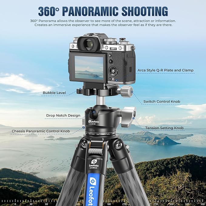 Carbon Fiber Tripod for Camera with 360° Panoramic Ball Head, 67" Compact Lightweight Travel Tripod for DSLR Video Camcorder, Max Load 10kg/22lbs