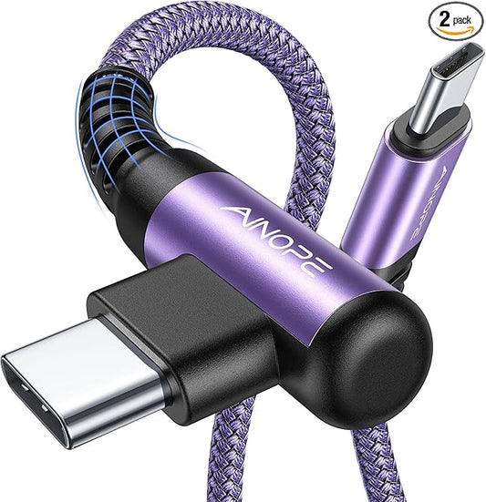 AINOPE USB C Cable 60W 2-Pack 6.6ft Nylon Braided USB C to USB C Cable Type C Charger Fast Charging Right Angle USBC Cable Charger Cord for iPhone 16 Pro Max 15 Plus Samsung S24 S23 iPad Pro Purple