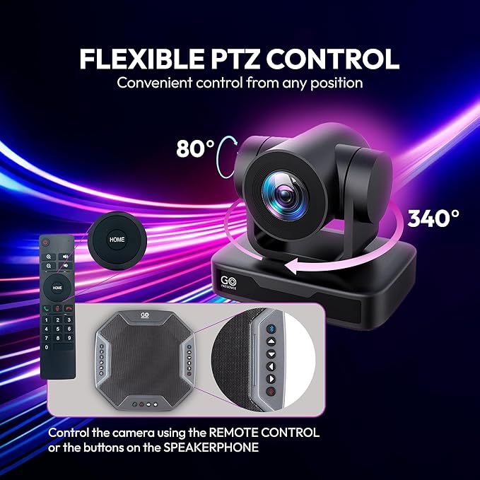 Teams Video Conferencing System – Full HD 1080p PTZ Camera with 10x Optical Zoom, 360° Omnidirectional Speakerphone, Noise Cancellation, Plug-and-Play USB, Zoom & Microsoft Teams Compatible