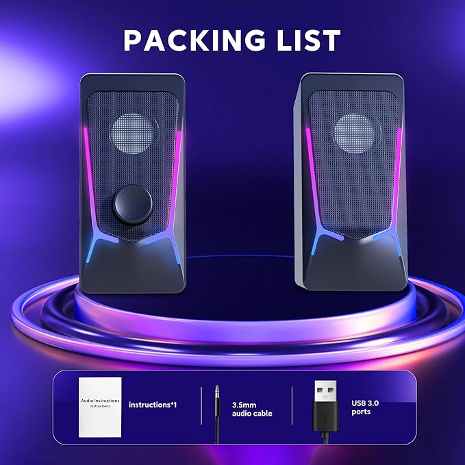 ROSON Computer Speakers, Gaming PC Speakers with Enhanced Bass and Volume Control, Stereo 2.0 USB Powered 3.5mm Aux Multimedia Speakers for Laptop/Desktop/Tablets/Phone