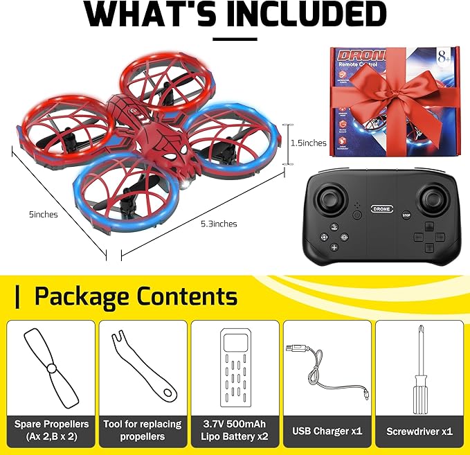 Spider Mini Drone for Kids with 3 Lighting Effects 2 Batteries, RC Helicopter with Altitude Hold, 360° Flips, Headless Mode, 3 Speed, Birthday Gifts Toys for Beginners 8-12 Boys Girls