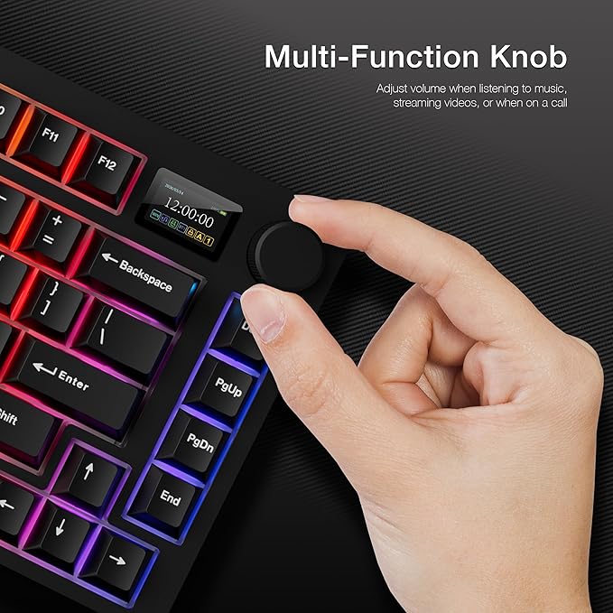 TECWARE Spectre 75% RGB Mechanical Gaming Keyboard with Customizable LCD Screen, Multi-Function Knob, Gasket Mount, South Face 5-Pin Universal Hot-Swappable Sockets Black Cocoa Brown Switch