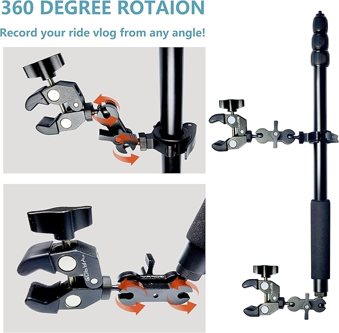 360 Motorcycle Mount Kit, Universal Adjustable 360 Camera Mount for Motorcycle Handle, Compatible with Insta360 X4 X5 Accessories, Bike Mount for GoPro Camera