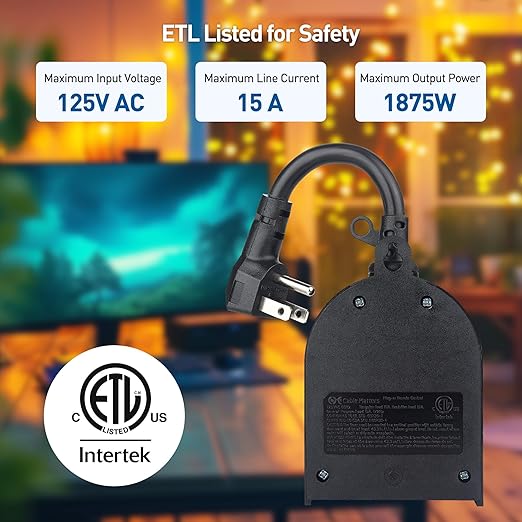 [ETL Listed] Cable Matters Weatherproof Indoor/Outdoor Remote Control Outlet with Dual Outlets & Low Profile Flat Plug - 80 ft Range, Black