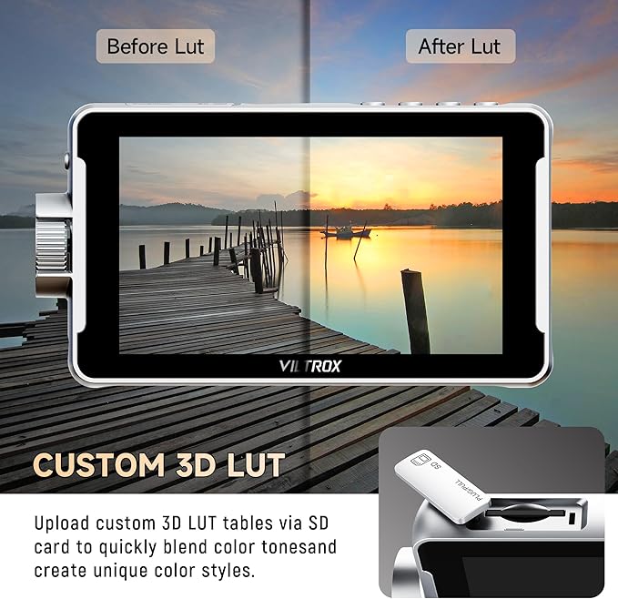 VILTROX DC-V1 Touch Screen Camera Field Monitor, 1920x1080 IPS 5.5 inch DSLR Camera Monitor with Sunshade Hood and Battery, 3D LUT HDR 4K HDMI in/Output Exposure Waveform Focus Assist Video Monitor