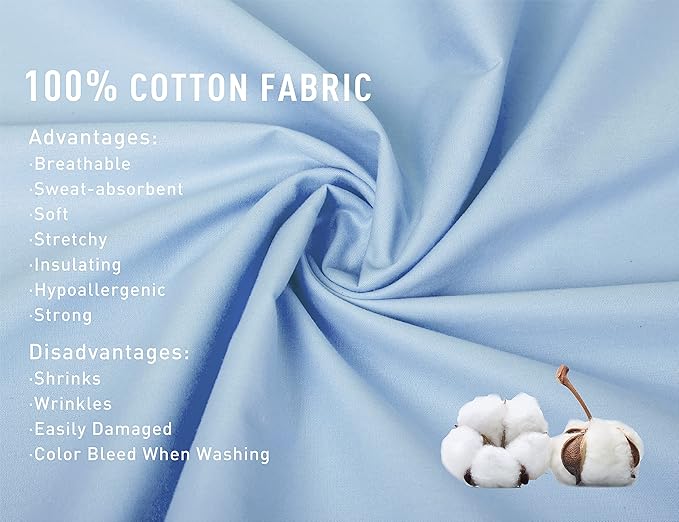 Sunflower King Pillowcases Set of 2, 100% Cotton King Pillow Cases 2, 20×40 inches Ashley Blue, Soft and Breathable