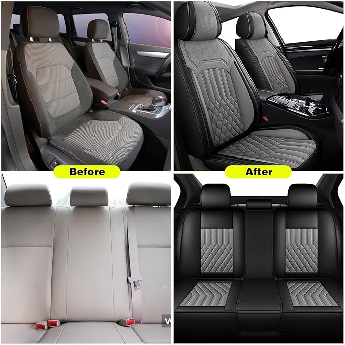 TTX Car Seat Covers Full Set Fit for Kia Sportage 2009-2026 Breathable Leather Seat Protector with Airbag Compatible Automotive 5 Seat Cushions Cover with Beautiful Patterns (Grey)