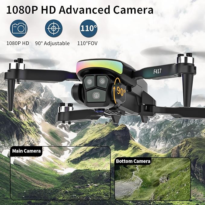 Mini Drone with 1080P Camera for Adults,RGB LED Light FPV Drone Quadcopter for Beginners,One Key Take Off/Land Altitude Hold,Optical Flow Positioning Gravity Gesture Control,toys for kids boy girl