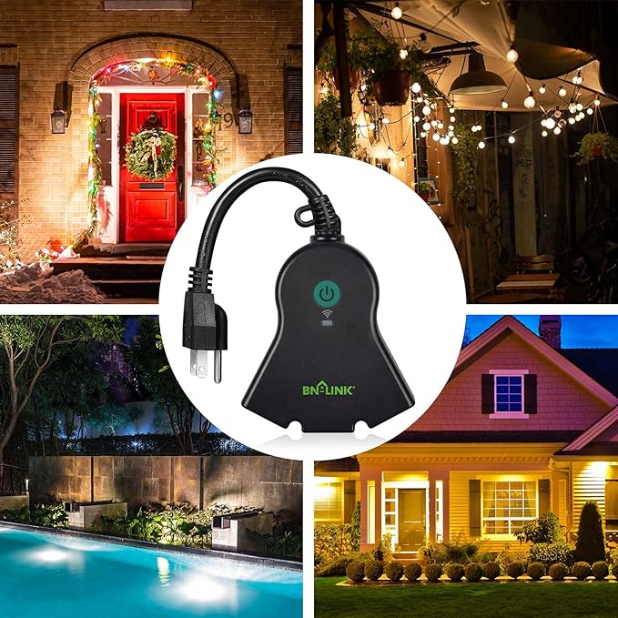 BN-LINK Smart WiFi Heavy Duty Outdoor Outlet, Timer and Countdown Function, No Hub Required for Outdoor Lights, Compatible with Alexa and Google Assistant (Outdoor) 2.4 GHz Network only
